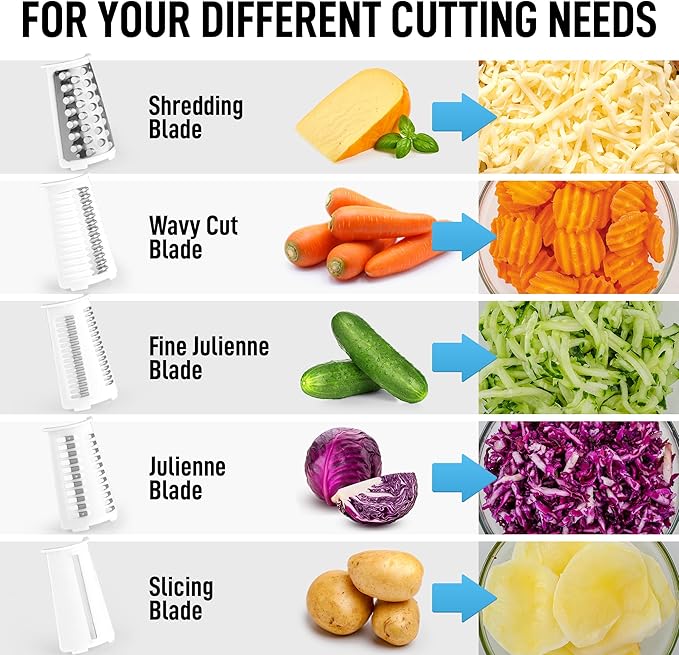 Zulay Kitchen Rotary Cheese Grater 5 Blade Cheese Shredder - Manual Hand Crank Cheese Grater With Reinforced Suction & 5 Interchangeable Drums