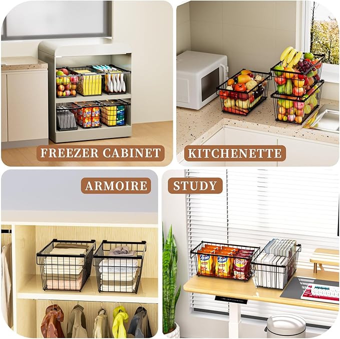 Enhanced Leak-Proof Bottom - Freezer Organizer Bins ,8 Pack Stackable Deep Freezer Organizer Bins for 7 Cu.FT Small Chest Freezer,organization and storage,pantry organizers (Black 8 Pack)