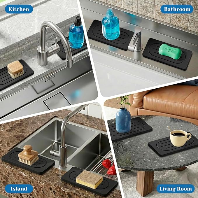 Water Absorbing Stone Trays for Bathroom Sink Kitchen Counter, Quick Dry Dish Soap Dispenser Sponge Holder for Hand Soaps Plants Toiletries, Stain Resistance Countertop Fast Drying Counter Trays