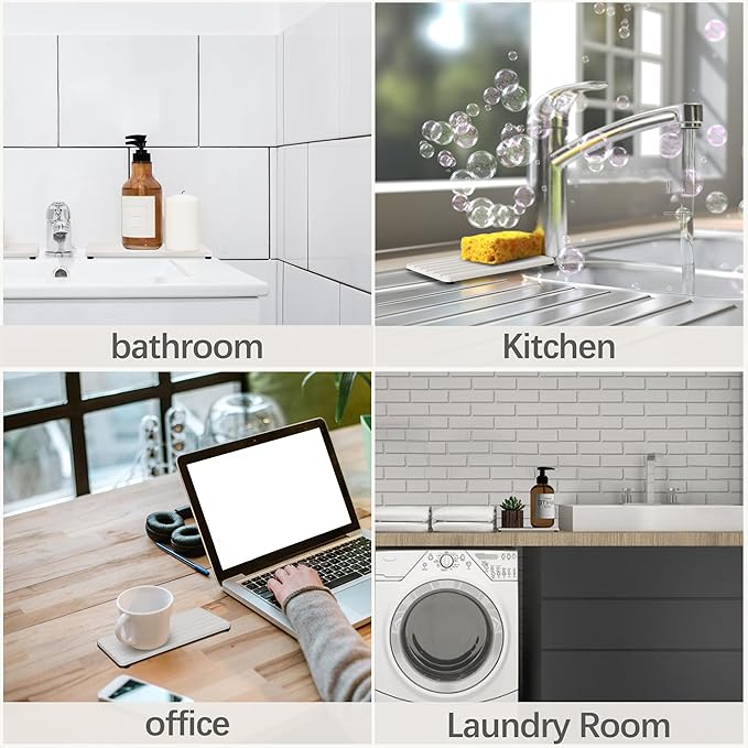 NiuYichee 2 PCS Water Absorbent diatomite Coasters, 9.5" x 4" Water Absorbing Stone Tray for Sink, Stone Drying mat for Kitchen Counter, Stone soap Tray Used for Hand Soaps & toiletries & Plants