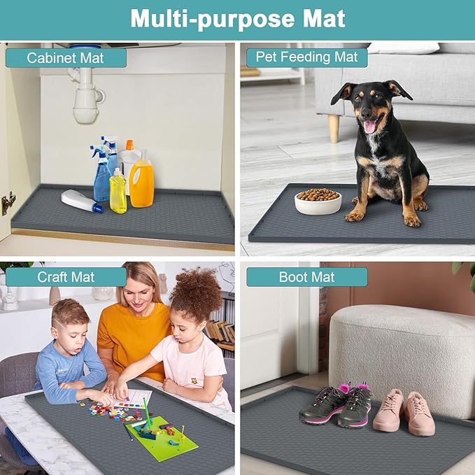 Under Sink Mats for Kitchen Waterproof 31" x 22", Silicone Under Kitchen Sink Mats and Protectors, Under The Sink Organizer for Kitchen and Bathroom Gray
