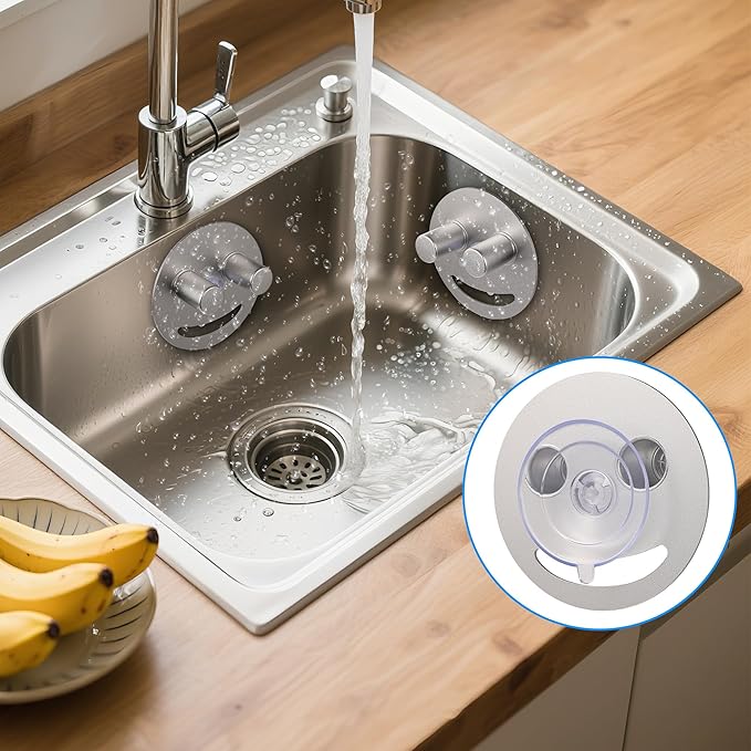 Smiley face sponge holder, kitchen Sink Caddy Organizer with Suction cup,Made of rust-proof aluminum that never rusts for Mommy & Daddy Sponges silvery (1-Pack)