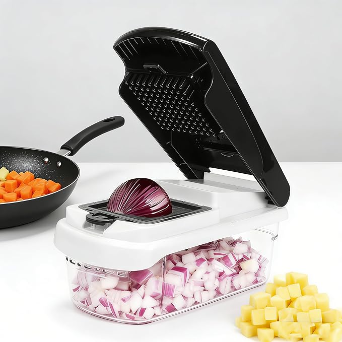 Mandoline Slicer for Kitchen, Vegetable Chopper & Dicer, Professional Food Slicer with Stainless Steel Blades, Safe Veggie Chopper for Onion Potato Carrot Fruit, Easy to Clean