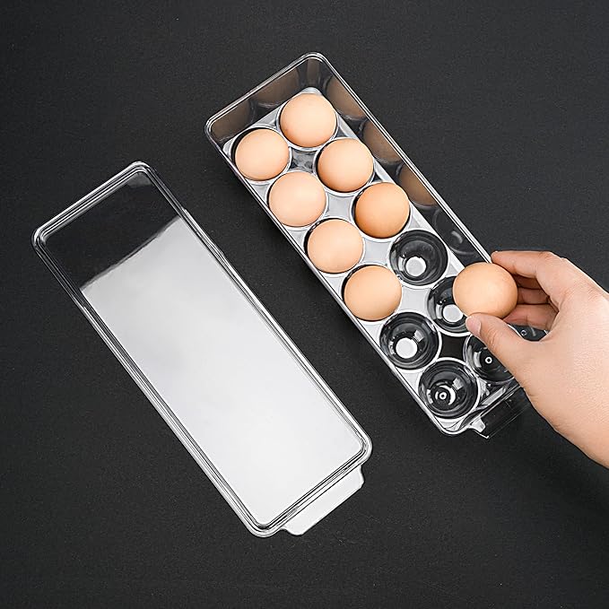 12 Eggs Holder for Refrigerator, Clear Egg Container for Fridge, Kitchen