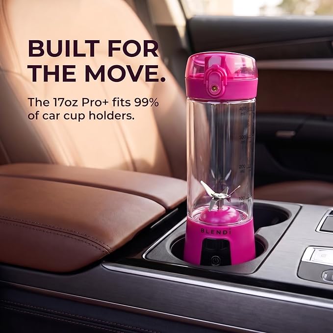 BLENDi Pro+ Portable Blender (New 2025 Model, 17.5oz, Hot Pink) – Upgraded Ice Crushing 120W Motor, USB-C Rechargeable, Cordless Personal Blender Smoothies & Shakes – BPA-Free, Travel-Friendly
