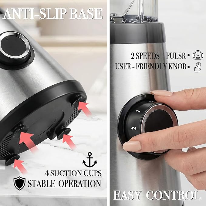 Portable Personal Blender Cup & Food Processor, small blender 20oz Travel Cup with To-Go Lid for Smoothies, Shakes, Frozen Fruit & Baby Food, 500W BPA-Free Black