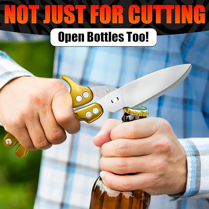Heavy Duty Poultry Shears – Kitchen Shears Dishwasher Safe, Spring-Loaded, 3Cr14 Steel, Micro-Serrated, Separates for Easy Cleaning | Bone Scissors for Chicken, Turkey, Seafood & Fish Scale (Gold)