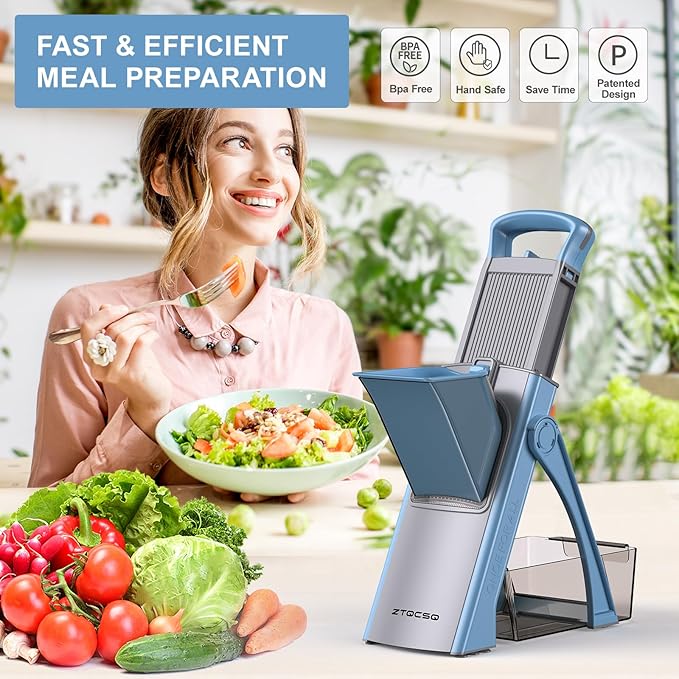 Upgraded Version Safe Mandoline Slicer for Kitchen, All in 1, Blue