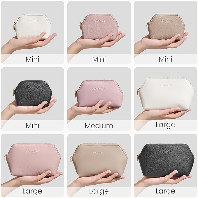 ROWNYEON Small Makeup Bag for Purse, Mini Portable Cosmetic Bags for Women, PU Leather Coin Purse Lipstick Cosmetic Accessories Organizer, Travel Makeup Pouch Zipper Pouch for Men Women