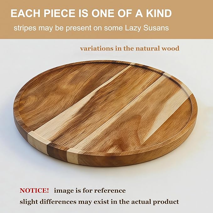 12-inch Acacia Wood Lazy Susan Organizers, 2 Pack