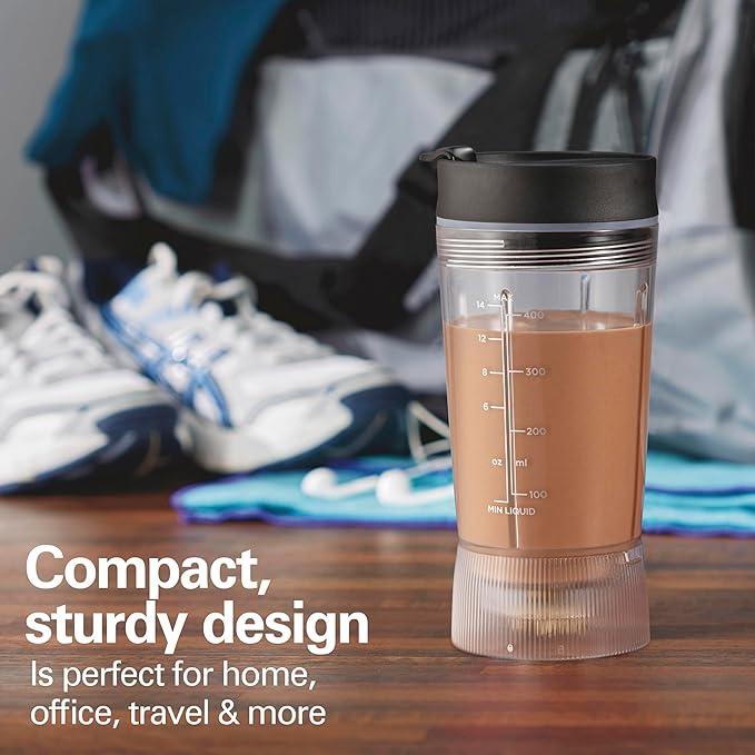 Beach Personal Blender With Leak-Proof Travel Lid - 14 oz. Jar - Black - Stainless Steel - Watts 300 - Personal Blender - 3.94 x 4.13 x 12.20 Inches