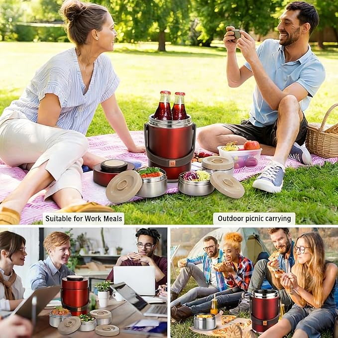 Pawovdeq 67oz Thermo for Hot Food,3-Layer Sealed Stackable Food Thermo,with Lunch Bag Soup Thermo,It Is Suitable for Daily Office Meals and Outdoor Meals (67 oz Red)