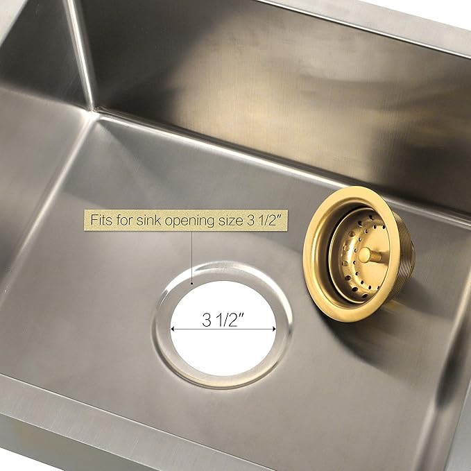LQS Kitchen Sink Drain Assembly, Sink Drain Basket Strainer 304 Stainless Steel with Removable Sink Strainer Basket and Stopper 3-1/2-inches Gold