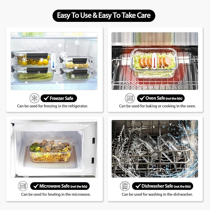 Glass Food Storage Containers with Lids Airtight, 10 Pack