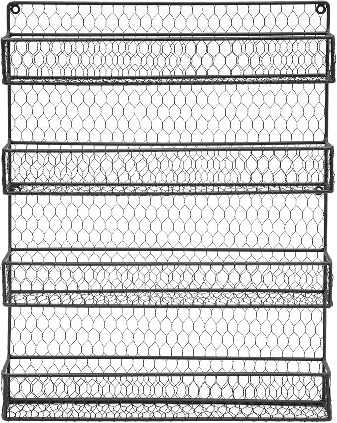 4-Tier Spice Rack Wall Mount, Metal Spice Rack for Space Saving, 17 x2 x 21 Inch Kitchen Spices Organizer, Seasoning Jar Storage Organizer Shelf Used for Kitchen