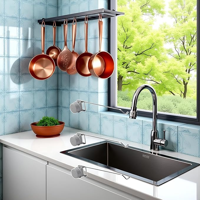 3Pcs Clip On Faucet Storage Rack,Stainless Steel Faucet Towel Bar Kitchen Drying Rag Hanger Dishcloth Shelf Brush Sponge Holder Hook Sink Organizer Dish Racks Racks and Holders(Silver)