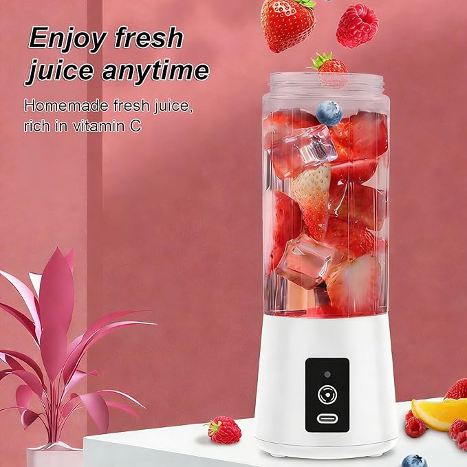 Portable Blender for Smoothies and Shakes, 2000mAh USB Rechargeable Personal Size Juicer Cup Electric Mini Blender with USB Rechargeable for Travel Sports Home Kitchen Office (White)