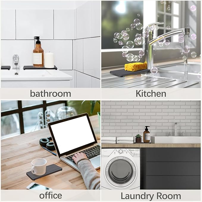 NiuYichee 2 PCS Water Absorbent diatomite Coasters, 10.2" x 4" Water Absorbing Stone Tray for Sink, Stone Drying mat for Kitchen Counter, Stone soap Tray Used for Hand Soaps & toiletries & Plants