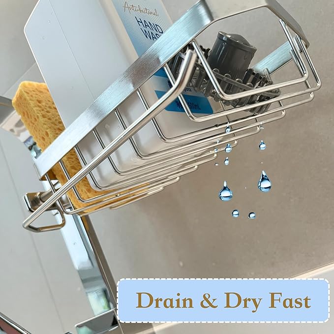 Sponge Holder for Kitchen Sink, Kitchen Organizer, 304 Stainless Steel Cleaning Supplies Organizer, Sink Brush Holder, Sink Organizer, Hanging Organizer (ROUND RIGHT)