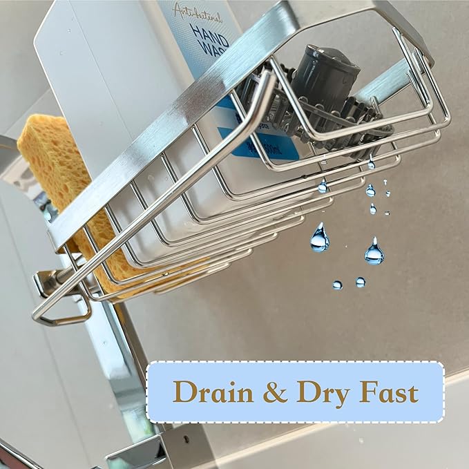 Sponge Daddy Kitchen Sponge Holder, Bathroom Sink Organizer, Shower Caddy Suction Cup, Bottle Organizer, Hanging Organizer, Kitchen Rack, Organizers and Storage for Square Faucet (SQUARE RIGHT)