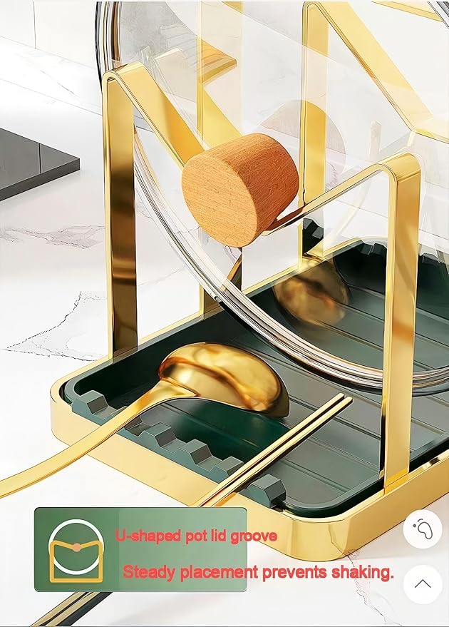 Lid Stand Lid Organizer Pot Lid Rack Holder for Utensils in Kitchen Cabinet Spatula Rack,Cutting Boards,Spoon Storage Gold