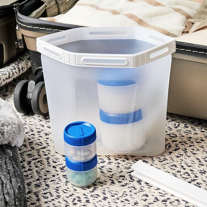 humangear STAX, Stackable Snack Containers - Leak-Proof Snack Travel System - FDA-Food Safe, BPA/PC/Phthalate-Free - Stackable & Click-Together Food Storage, Small Mid 12-Pack, Clear/Blue
