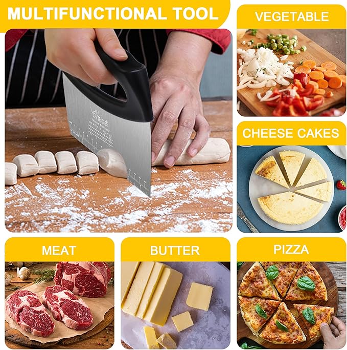 Bench Scraper Dough Cutter Salad Chopper with Cover and Large Stainless Steel Blade Vegetable Knife for Butter, Pizza, Cake, Onion