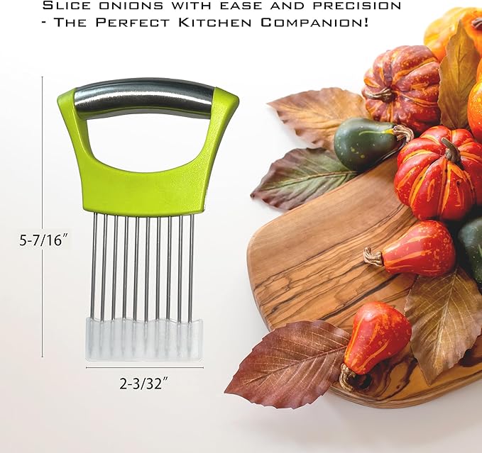 2 PCS Onion Slicer Holder – Stainless Steel Meat Holder, Meat Chopper | Multi-Purpose Kitchen Safety Tool for Fruits, Vegetables & Meat | Easy Clean, Uniform Slices | (Green)