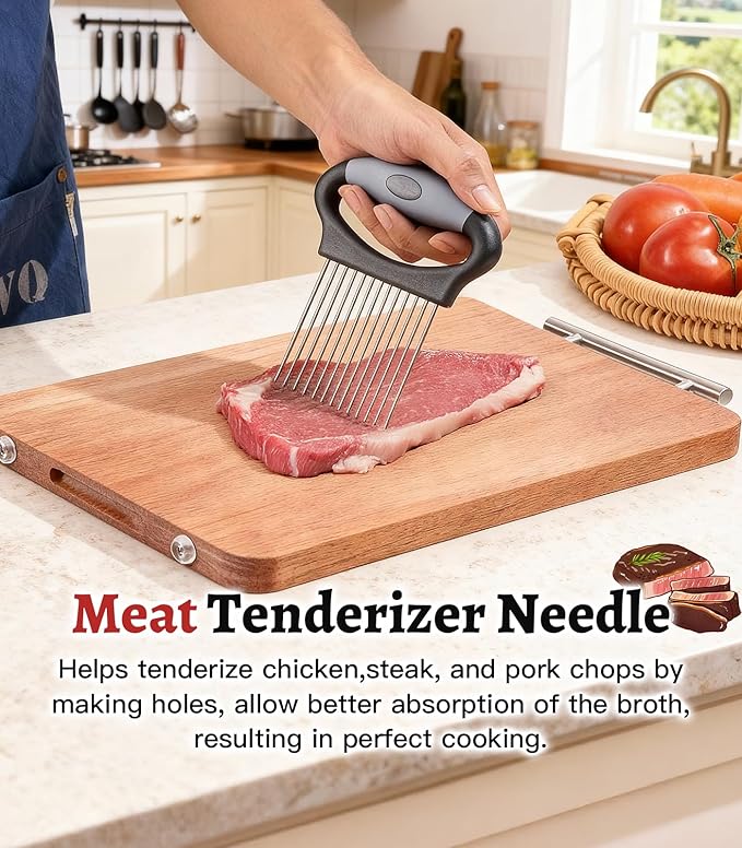 Large Onion Slicer Holder, Stainless Steel Onion Holder for Slicing with 14 Sharp Prongs for Slicing of Tomato, Avocado, Vegetable Chopper Meat Tenderizer for Fruit Prep (CarbonBlack)