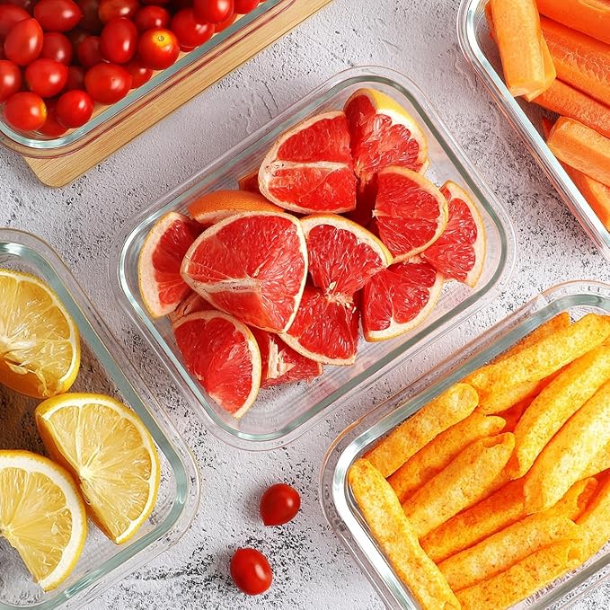 8 Pack 36oz Large Glass Meal Prep Containers with lids, Glass Food Storage Containers with Leak Proof Snap Lock Lids , Airtight Bento lunch Boxes, Kitchen Storage, Oven and Dishwasher Safe-Pink