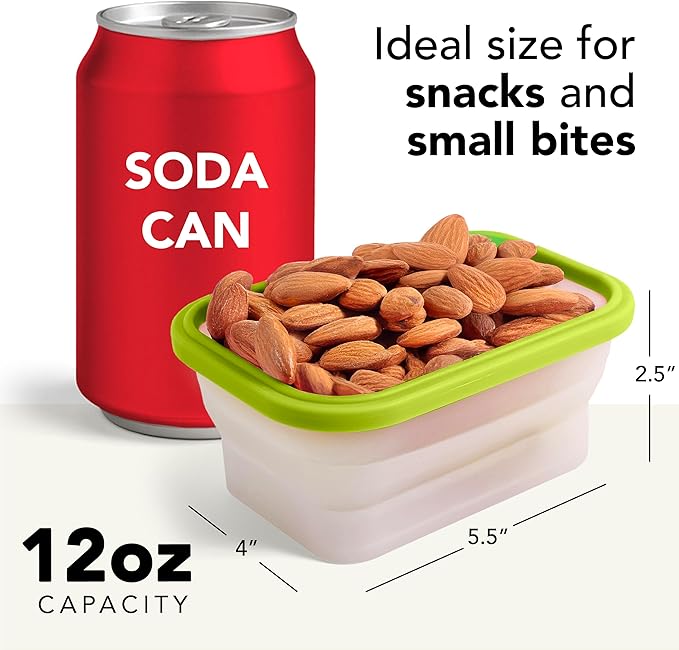 ECOBERI Collapsible Food Storage Containers, Silicone Small 8 Piece 12 oz Set, BPA-Free Food Storage with Airtight Lids, Space-Saving Lunch Containers, Freezer and Dishwasher Safe