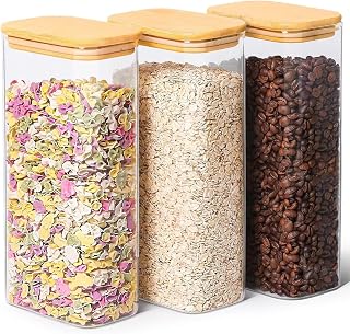 Glass Storage Containers with Lids 2 Qt, Set of 3 Cereal Containers