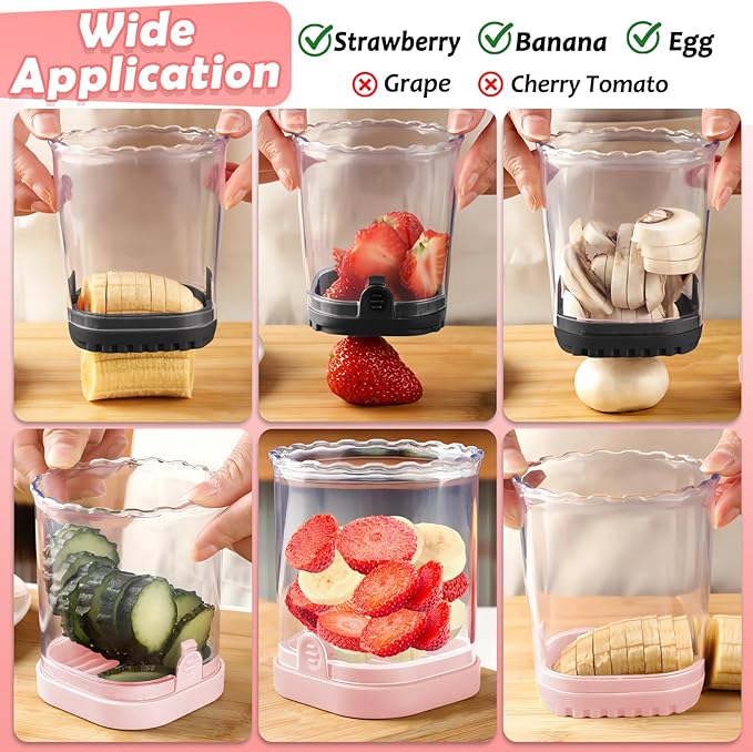 Creative Strawberry & Fruit Slicer - Detachable Cutter with Push Plate (Black + Pink)