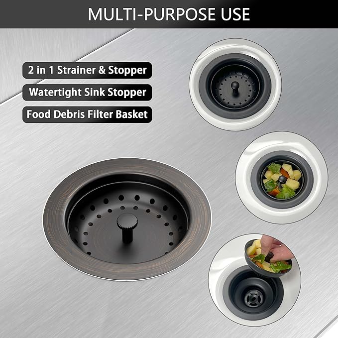 Kitchen Sink Drain Bronze 3-1/2 Inch Stainless Steel Kitchen Drain Strainer Assembly Kit with Strainer Basket and Drain Stopper for Standard Sink Drains Oil Rubbed Bronze