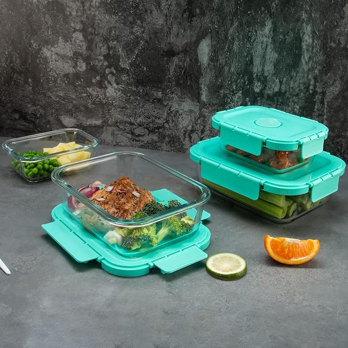 10 Pack Glass Meal Prep Containers, Airtight Food Storage Containers with Lids, Glass Containers for Lunch Built in Air Vents, Dishwasher Safe, Mint Green