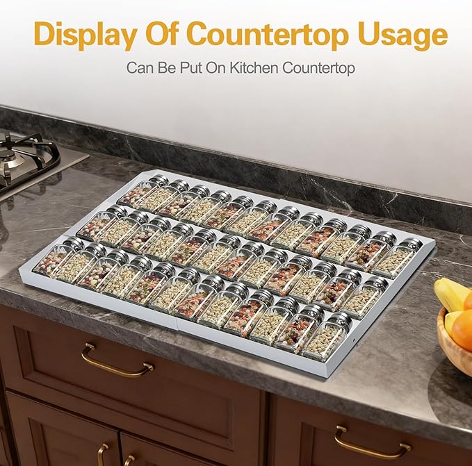 GOENDR Metal Spice Drawer Organizer, 4 Tier Spice Rack for Drawer, Expandable Seasoning Organizer For 11.4-22.8โ Wide Drawer, Holds up to 48 Spice Jars (Not Included), White