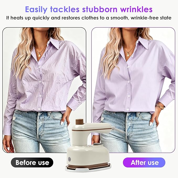 Travel Steamer Mini Iron for Clothes, 2 in1 Portable Handheld Iron for Clothes - 10s Fast Heat-up Travel Small Size Foldable Wrinkle Remover for Home, Dorm, College