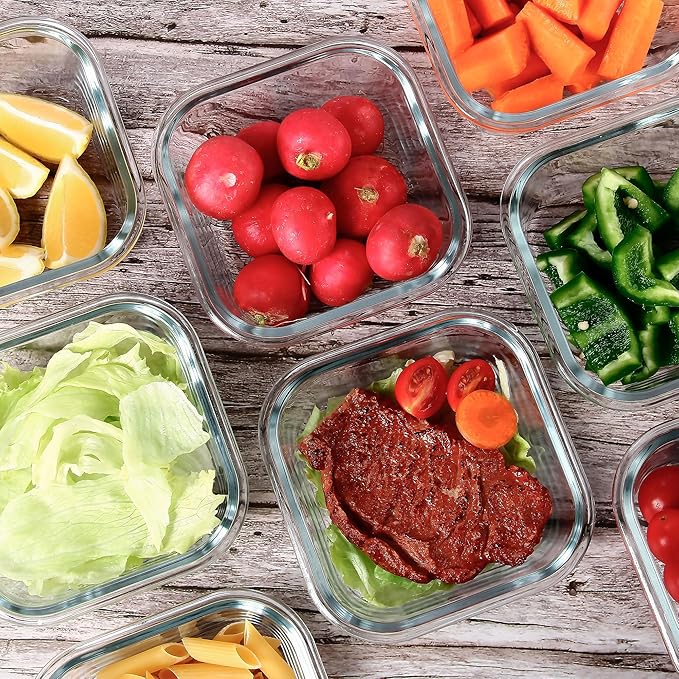 FAWLES 12 Pack Glass Meal Prep Containers with Airtight Lids, Leak-Proof Food Storage Containers, Dishwasher/Microwave/Oven/Freezer Safe Glass Containers for Lunch, Leftovers, to Go (Grey)