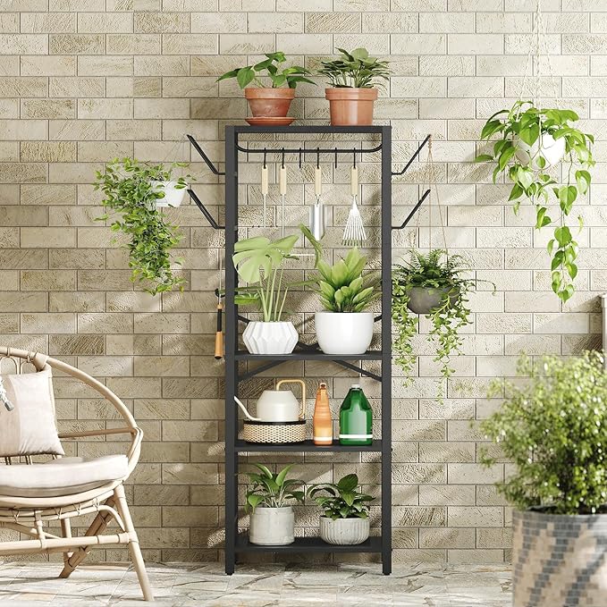 MAHANCRIS 4-Tier Pot Rack, Pots and Pans Organizer for Kitchen, Lid Organizer Rack with U-Shaped Lid Holders, Kitchen Storage Shelf for Standing Cookware, Black POBK3001
