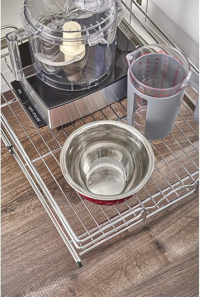 Rev-A-Shelf Steel Wire Pullout Drawer Organizer Shelf for Kitchen Cabinets, Slide Out Storage Basket, Min Opening Width of 20.5", 21" x 20", 5WB1-2120CR-1