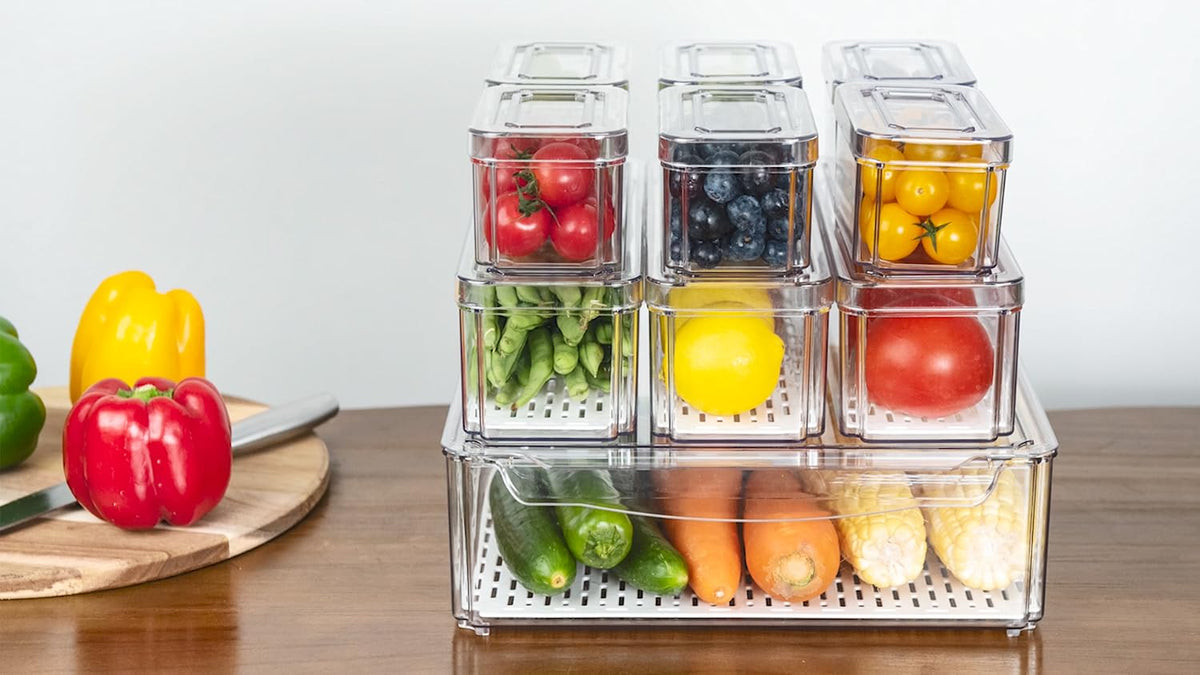 10 Pack Clear Fridge Organizers and Storage with Lids - Stackable