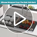 Roll Up Dish Drying Rack, Silicone Wrapped Over The Sink Multipurpose Foldable Dish Drainer Anti-Slip Dish Racks for Kitchen Counter, Sink Drying Rack Cover with Utensil Holder (Black, 17.3" x 17.6")