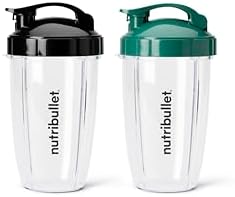 nutribullet 24 oz To-Go Cups and colored flip-top lids (Black/Green) by Unknown