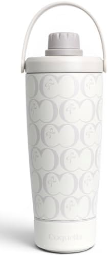 Elanelle 20oz Insulated Stainless Steel Shaker Bottle with Storage Base, Strainer Lid Protein Shaker Cup for Gym, Ball-Free Quiet Mixing, Carry Handle, BPA-Free, Gray (C' Gray) by Coquella