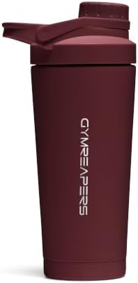 Gymreapers Stainless Steel Protein Shaker Bottle - Double Wall Insulated, Leak Proof, BPA-Free Metal Vacuum Blender Cup For Gym, Sports, Pre & Post-Workout Cold Hydration - 26 OZ (Burgundy) by Gymreapers