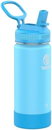 Actives Kids Water Bottle 16 oz Stainless Steel Double Wall Insulation BPA-Free Leakproof Straw Lid Easy Carry Handle Reusable Ideal for Boys and Girls, School, Sports - Sail Blue / Atlantic