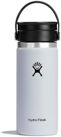 Hydro Flask Water Bottle - Insulated Stainless Steel - Wide Mouth Flex Sip Lid, Non Spill, Leakproof and Refillable in 16 Oz White