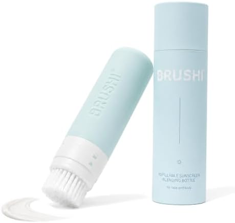 Brushi® Patented Sunscreen Applicator – Refillable Squeezable Bottle with Soft Blending Brush Mess-Free Sunscreen Applicator for Face & Body, Adults & Kids Travel Size 3oz (Cinnamon Bay Blue) by Unknown