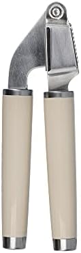 KitchenAid Garlic Press Crusher, Strong Stainless Kitchen Utensil, Removable Basket, Almond Cream