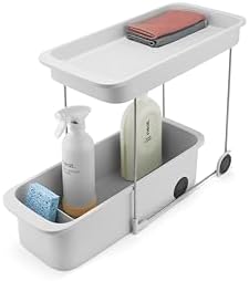 Joseph Joseph CupboardStore 2-Tier Easy-Access Wheeled Storage Caddy – Under-Sink Kitchen Organizer, Made from Recycled Plastic